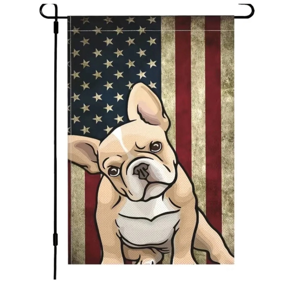 Cute Cartoon French Bulldog Garden Flag USA American flag 4th of July Decor